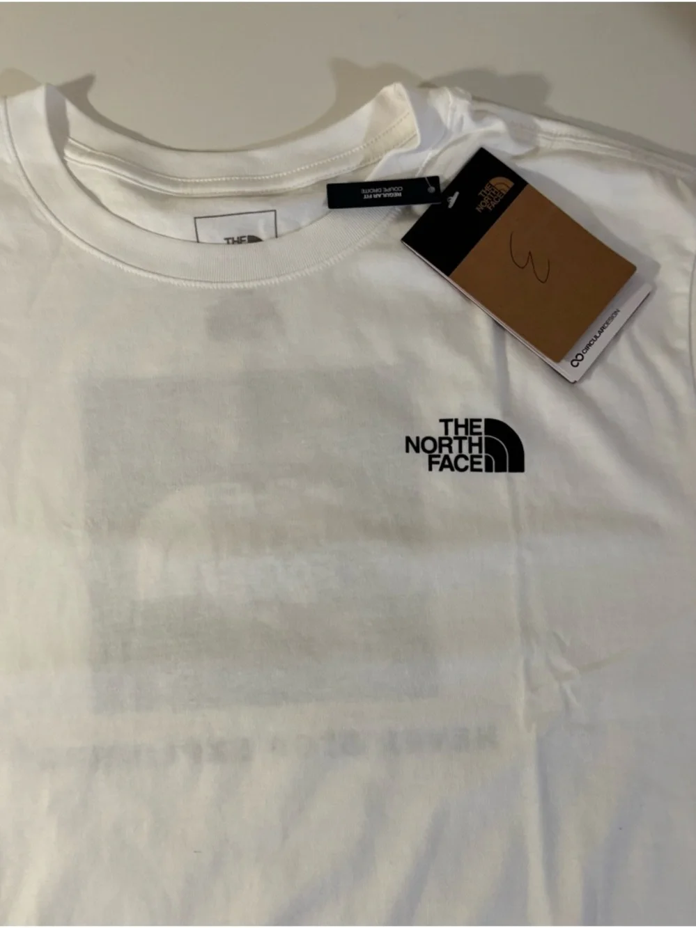 The North Face White Tee with Black & Blue Camo Logo in Size L BNWT